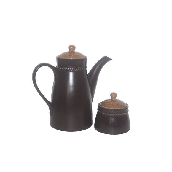 PIER 1 Imports Sahara Brown and Tan Coffee Pot and Sugar Bowl Stoneware - Picture 1 of 8